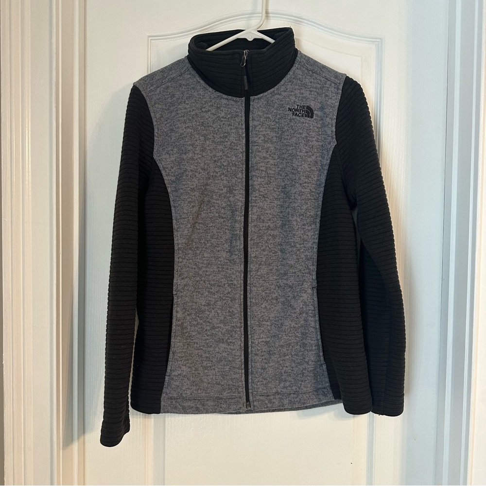 North Face Black and Gray Color Block Fleece Zip Up - Large